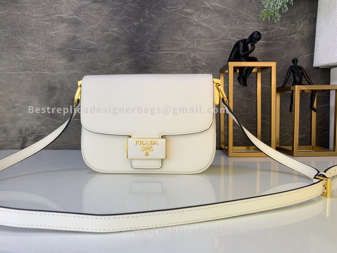 Prada Diagramme White Mini Saffiano Leather Bag GHW 217